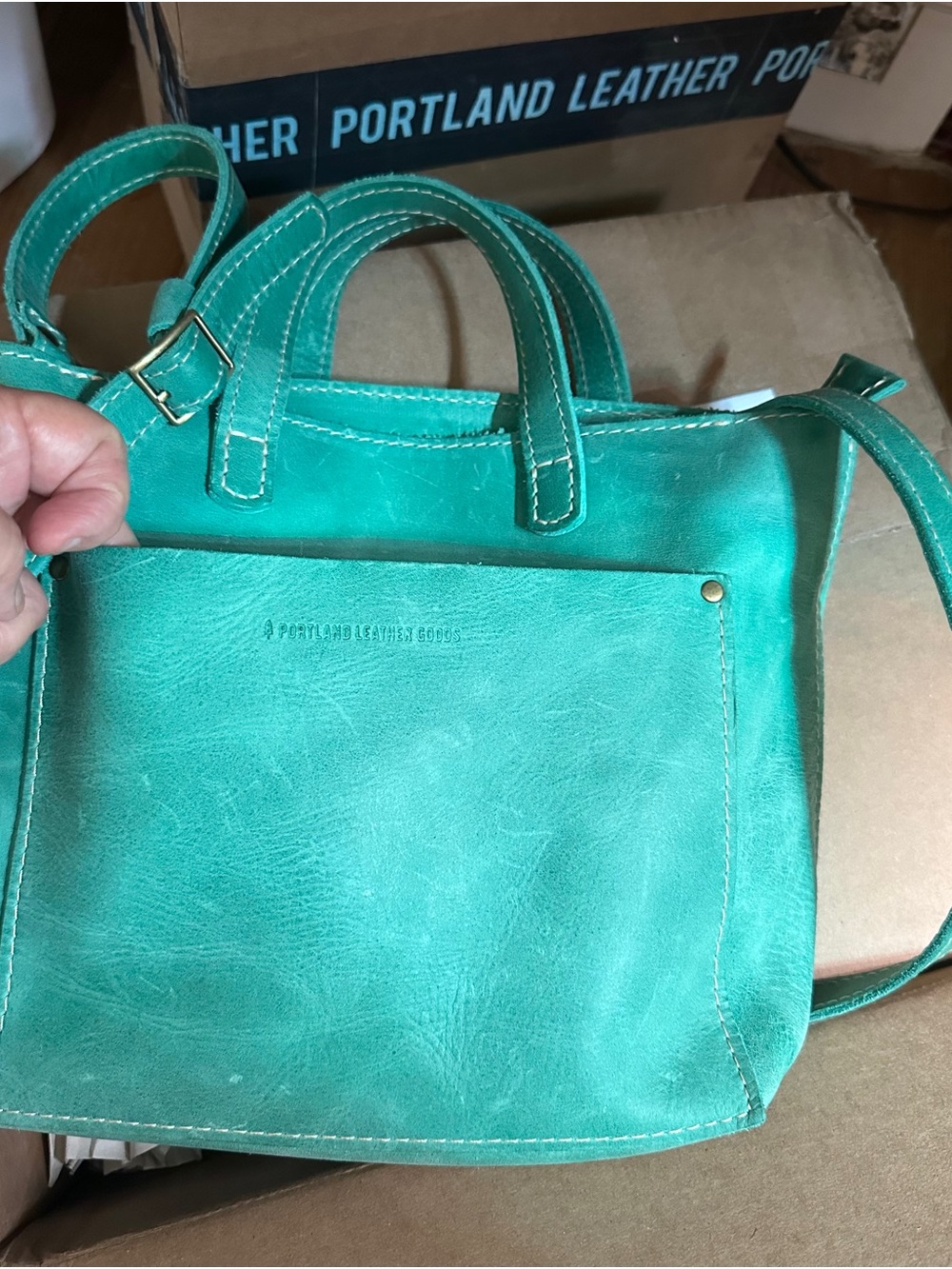 Portland Leather Mini Crossbody Tote in Reef - Picture 3 of 13